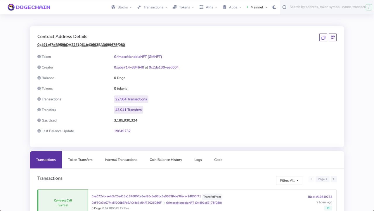 Grimace Smart Contract Explorer